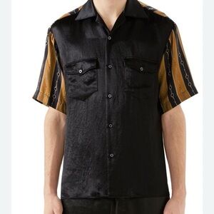 Gucci 2019 NWT Oversized Black & Brown Horsebit Silk Button Up Shirt